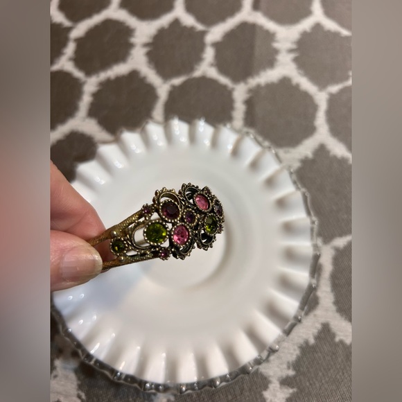 Goldtone Cuff Bracelet Victorian Coventry Vintage Multi Color Stone signed - Picture 3 of 16